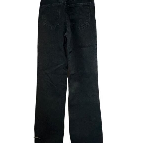 NWT ZARA Black Denim High Rise Ripped Distressed Wide Leg Full Length Jeans 2 - Picture 2 of 10